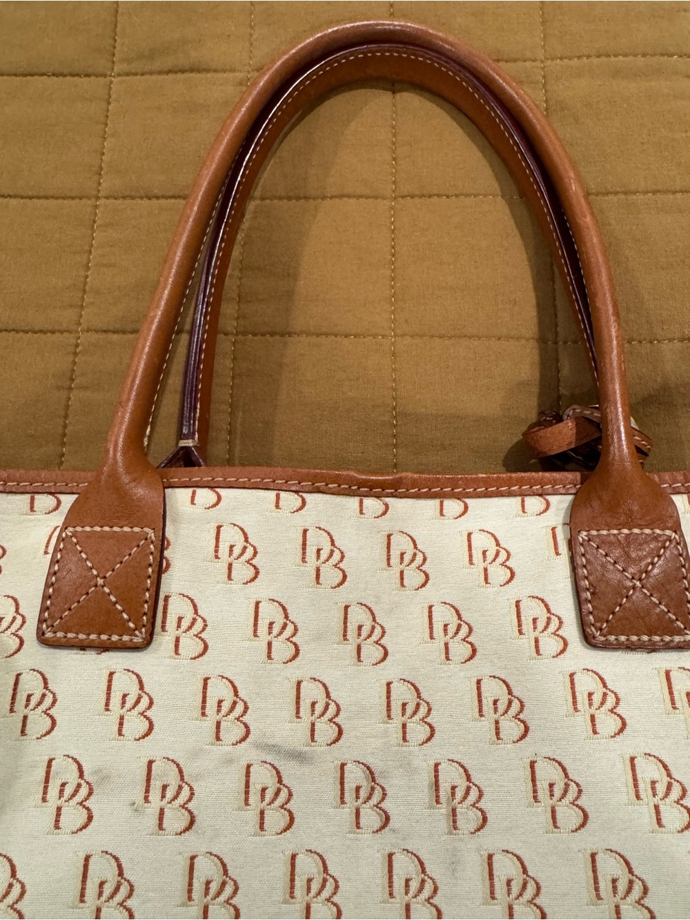Dooney & Bourke Cream Canvas Tote with Brown Leather Trim - Picture 14 of 15